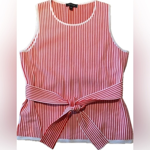 Ann Taylor red & white striped sweater with belt L - Picture 1 of 8
